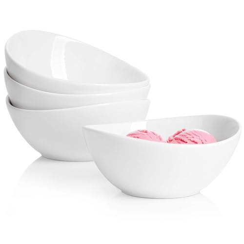 Sweese Porcelain Bowls Set 5 Inch, 10 oz - Set of 4 White Bowls for Dessert, Ice Cream, Soup, Rice & Fruits | Microwave, Dishwasher & Oven Safe - size: 5.0 Inch