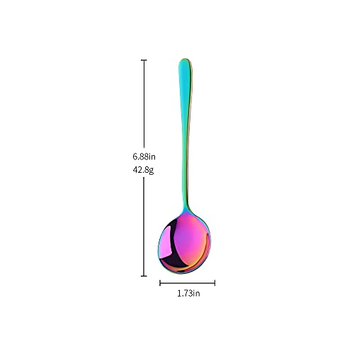 Buyer Star Round Stainless Steel Bouillon Spoons Soup Spoons, Stainless Steel Large Round Spoons, Deep Bowl Spoon Set for Soup Grain Dessert Milk, Dishwasher Safe (4 pcs Rainbow), C278D - size: 4 pcs Rainbow