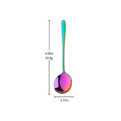 Buyer Star Round Stainless Steel Bouillon Spoons Soup Spoons, Stainless Steel Large Round Spoons, Deep Bowl Spoon Set for Soup Grain Dessert Milk, Dishwasher Safe (4 pcs Rainbow), C278D - size: 4 pcs Rainbow