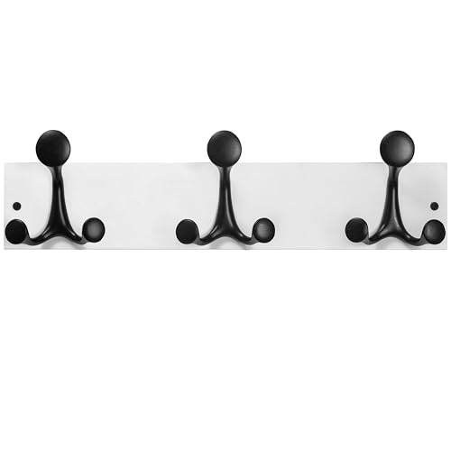 SKOLOO 17-Inch White Wood Coat Rack Wall Mount with 3 Triple Hooks - Ideal for Family Entrances, Classrooms, and Pet Supplies Storage - Perfect Coat Hooks for Wall - color: White, size: 17 inch with 3 hooks
