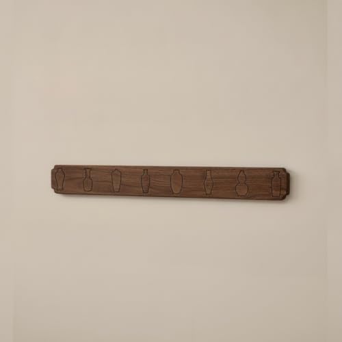 Fenteer Wall Hook Coat Rack Hanger Peg Rail Solid Wood Foldable Hooks Peg Design With Engraved Bottle Shapes Suitable for entryway hallway foyer mudroom cabin, Art Antique Bottle 8 Hooks Color Block