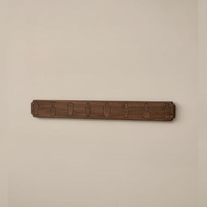 Fenteer Wall Hook Coat Rack Hanger Peg Rail Solid Wood Foldable Hooks Peg Design With Engraved Bottle Shapes Suitable for entryway hallway foyer mudroom cabin, Art Antique Bottle 8 Hooks Color Block