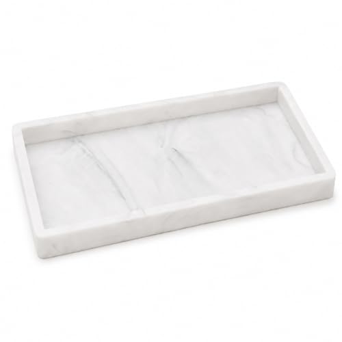 Vanity Tray for Bathroom Counter, Non-Slip Shatterproof Countertop Organizer Tray, Silicone Tray for Perfume, Jewelry, Keys, Cosmetics and Kitchen Storage, Marble-White 7.9 x 4 in - color: Marble-white, size: 7.9" x 4" x 0.8"