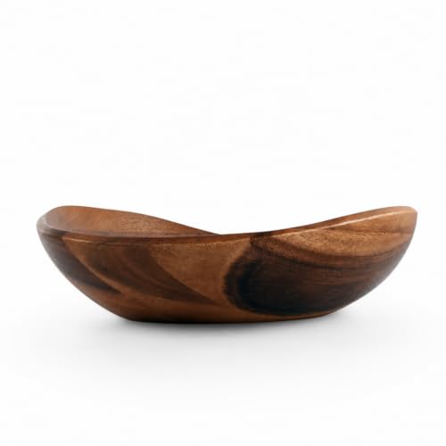 Arthur Court Wave Pattern Large Acacia Wood Salad Bowl - Modern Centerpiece for Fruits and Salads - 19 x 12 x 4 Inches - size: Wave