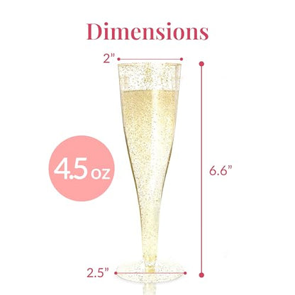 Prestee 24 Plastic Champagne Flutes - Gold Champagne Flutes Plastic - Gold Disposable Mimosa Flute - Party Supplies - Disposable Cocktail Glasses - Mimosa Bar, Wedding, Shower Party - color: Gold Glitter, size: 24 Count (Pack of 1)