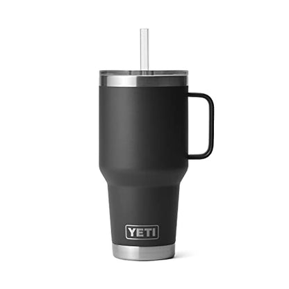 YETI Rambler 35 oz Tumbler with Handle and Straw Lid, Travel Mug Water Tumbler, Vacuum Insulated Cup with Handle, Stainless Steel, Black - color: Black, style: 35oz