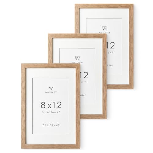 8x12 Picture Frame, Solid Oak Wood 8x12 Frames with Mat to 6x9 | 12x8 Natural Oak Frame, Wall and Tabletop Display, Horizontal or Vertical Display, Natural finish, Set of 3 - color: Natural Oak, size: 8x12 in - 3P