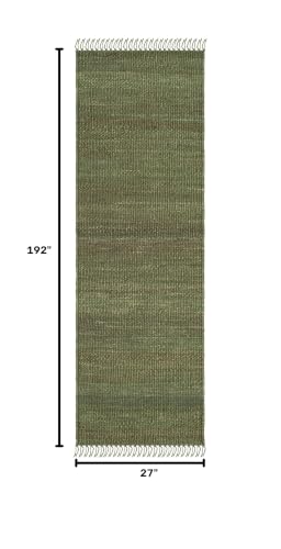 SAFAVIEH Natural Fiber Collection Runner Rug - 2'3" x 16', Green, Handmade Boho Fringe Woven Jute, Ideal for High Traffic Areas in Living Room, Bedroom (NF368G) - color: Green, size: 2'3" x 16' (Runner)