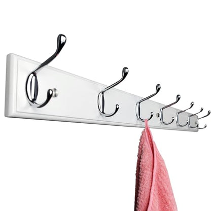 Wooden Wall Mounted Coat Rack – 35 Inch, White with 7 Silver Hooks for Entryway, Hallway, Bedroom - size: Long-35.4in(90cm),7 Silver Hooks, style: Modern