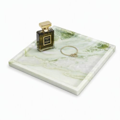 Natural Green Marble Vanity Tray for Home/Coffe Table | Decorative Catchall Organizer for Perfume & Jewelry, Bathroom Sink & Kitchen Countertop Tray, Luxury Home Decor - color: 033-fd Green, size: 9.8" x 9.8" x 0.7"