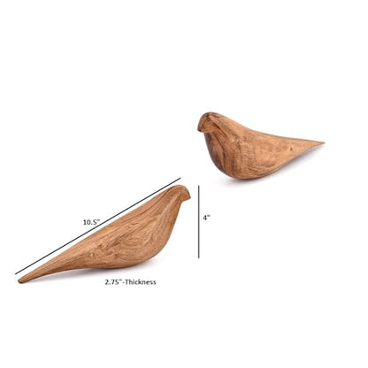 Statues Acacia Wood Bird Set of 2 – Handcrafted Bird Sculptures for Home Décor, Modern Decorative Ornaments for Living Room, Bathroom, Office (10.5" x 2.75" x 4")