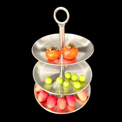 Metal 3 Tier Round Serving Tray, Cupcake Dessert Appetizer Stand, Stainless Steel Cake Cupcake Tower Stand Holder for Home Garden Display Wedding Bridal Shower Birthday Party Supplies (Silver)