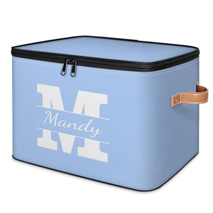 Personalized Storage Basket with Name Initial, Customized Keepsake Box | Foldable Sturdy Large Storage Bin Organizer with Handle Lid Lightweight Waterproof Dustproof, 14"L x 10.2"W x 10.4"H - color: Option 1