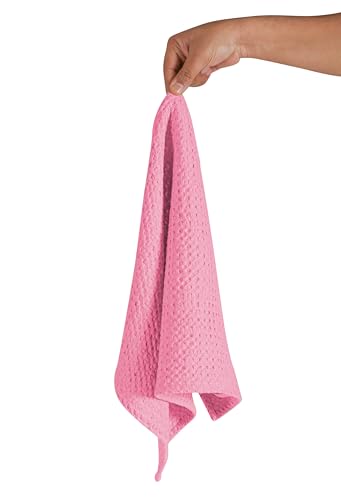Native Fab 100% Cotton Premium Waffle Kitchen Towels, 4 Pack, 16" x 26", Super Absorbent Reusable Cleaning Cloths, Tea Towels, Machine Washable Hand Towels, Pink - color: Pink Premium, size: Set of 4