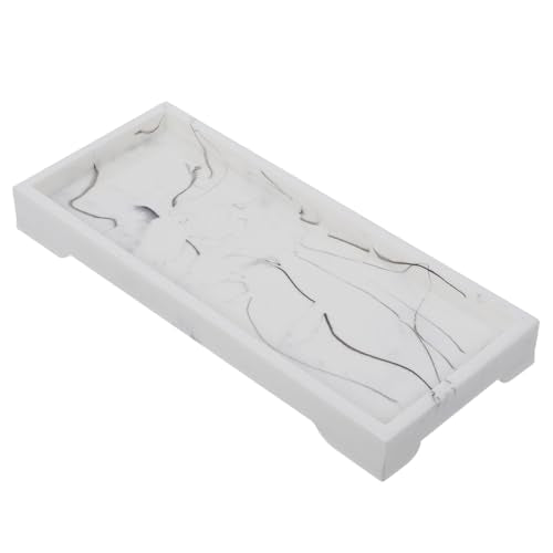 Marble Design Synthetic Vanity Tray for Bathroom Storage, White Cosmetic Organizer and Jewelry Holder, Home Washstand Storage Plate for Toiletries and Accessories