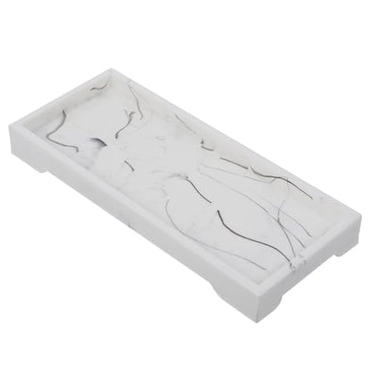 Marble Design Synthetic Vanity Tray for Bathroom Storage, White Cosmetic Organizer and Jewelry Holder, Home Washstand Storage Plate for Toiletries and Accessories