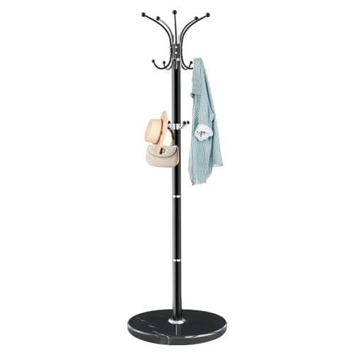 ZOZOE Metal Coat Rack Stand, Modern Coat Rack Freestanding with Natural Marble Base, 360° Rotary Design Coat Racks with 14 Hooks, Black Coat Tree Hanger Stand for Bags, Hats, Entryway, Office - color: Black 14 Hooks