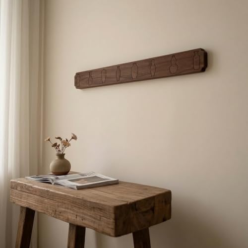 Fenteer Wall Hook Coat Rack Hanger Peg Rail Solid Wood Foldable Hooks Peg Design With Engraved Bottle Shapes Suitable for entryway hallway foyer mudroom cabin, Art Antique Bottle 8 Hooks Color Block