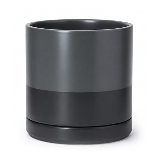 D'vine Dev 10 Inch Ceramic Planter Pot, Slate, 94-O-E-5 | Modern Cylinder Design, Drainage Hole & Saucer Included, Stable Structure, Elegant Home Accent - color: Slate, size: Large