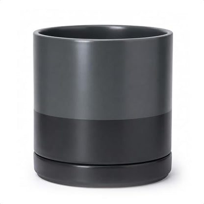 D'vine Dev 10 Inch Ceramic Planter Pot, Slate, 94-O-E-5 | Modern Cylinder Design, Drainage Hole & Saucer Included, Stable Structure, Elegant Home Accent - color: Slate, size: Large