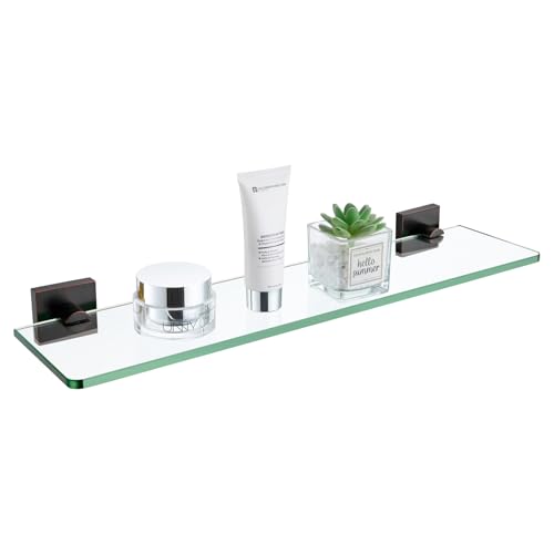 KOKOSIRI Wall Shelves for Bathroom Hardware 20-Inch Glass Floating Shelf Kitchen Hanging Rack Shower Storage, Oil Rubbed Bronze Stainless Steel B1107ORB-L20 - color: Oil Rubbed Bronze, size: 20-Inch