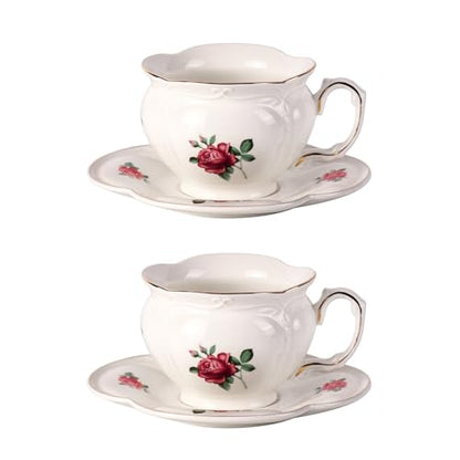 KAMMAK Tea Cups and Saucers Set of 2, 6.8 oz Porcelain Coffee Cups, 564N | Stackable Espresso Mugs, Ceramic Demitasse for Coffee, Cappuccino, Latte, Americano, Tea - size: 7KPSP564N