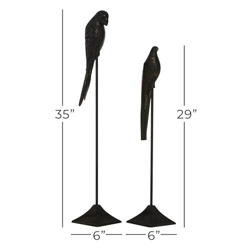 Deco 79 Aluminum Metal Bird Decorative Sculpture Home Decor Statues, Set of 2 Accent Figurines 29", 35"H, Black