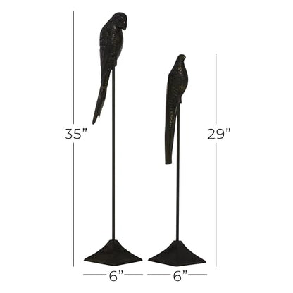 Deco 79 Aluminum Metal Bird Decorative Sculpture Home Decor Statues, Set of 2 Accent Figurines 29", 35"H, Black