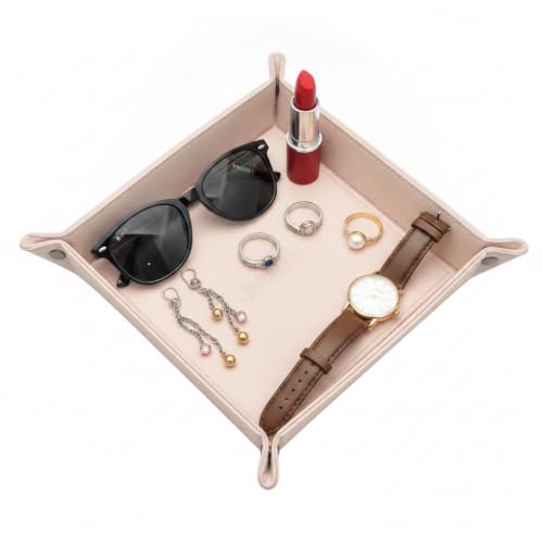 Faux Leather Vanity Tray,Jewelry Holder,Light Pink | Soft-toned vanity tray for makeup, jewelry and beauty essentials on dressers, vanities and bedside tables. - color: Pink