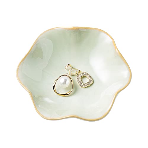 BEUNAIZER Jewelry Dish Tray, Ring Dish, Ceramic Trinket Tray, Key Bowl | Decorative plate style keeps earrings, necklaces and small items easy to see, suited for friends, daughters and mothers. - color: Light Green
