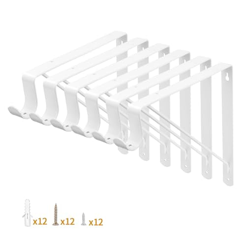 Yarssihha 6 Pack Closet Rod Bracket, 12 x 10.4 Inch Wall Mounted Closet Shelf Bracket, White Closet Rod Support Bracket with Screws - style: White-6 pack