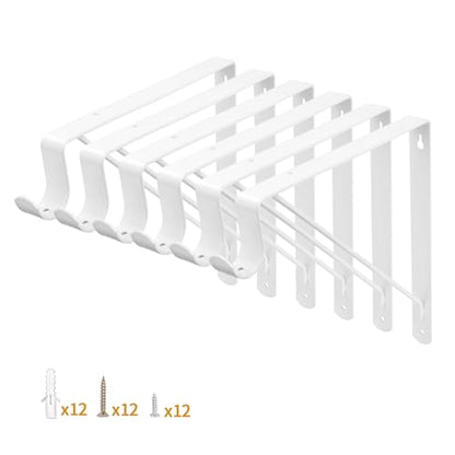 Yarssihha 6 Pack Closet Rod Bracket, 12 x 10.4 Inch Wall Mounted Closet Shelf Bracket, White Closet Rod Support Bracket with Screws - style: White-6 pack