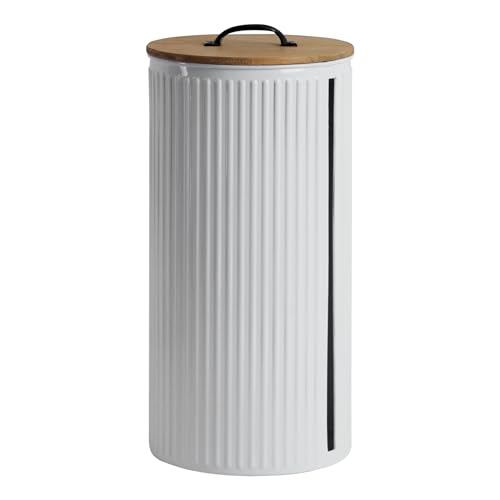 Metal Paper Towel Holder, Weighted Base with Suction Cups | Embossed with Wooden Lid, Easy Tear Roll Dispenser for Kitchen Counter, Bars, Dining Tables - color: Vertical Stripe White
