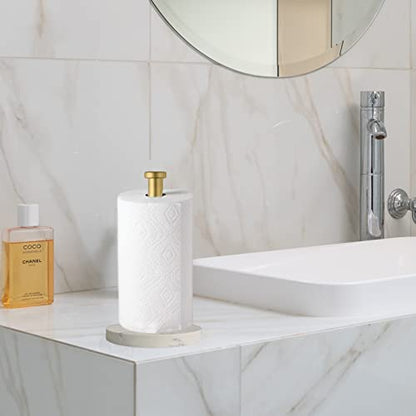 Paper Towel Holder Countertop, Standing Paper Towel Roll Holder for Kitchen Bathroom, with Weighted Marble Base for One-Handed Operation (Gold), Gold Paper Towel Holder, Marble - color: Gold-b