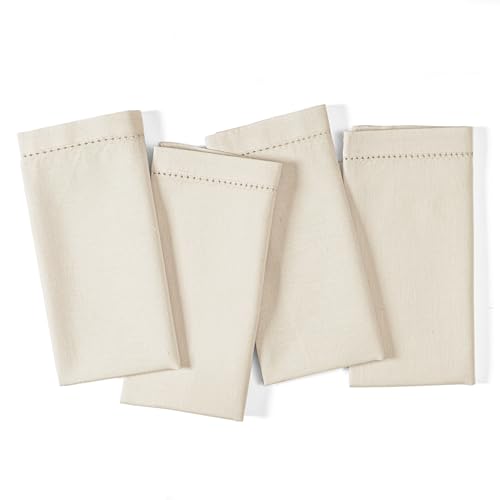 Ramanta Home Decorative Cloth Dinner Napkins Set of 4, 20x20 Inch | Reusable Dinner Cotton Washable Hemstitched Linen Napkins - color: Natural, size: 20" x 20" (Set of 4)