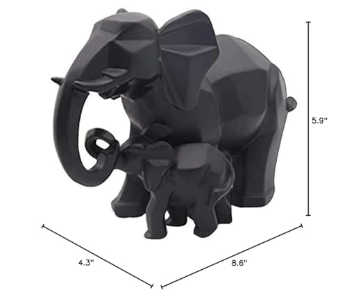 Elephant Family Statue Mother and Baby Elephant Figurine Lucky Wealth Feng Shui Ornaments for Home Office Home Office - Black