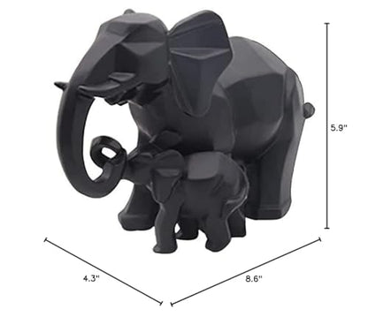 Elephant Family Statue Mother and Baby Elephant Figurine Lucky Wealth Feng Shui Ornaments for Home Office Home Office - Black