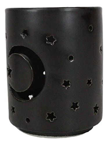 Ebros Gift Wicca Triple Goddess Witchcraft Mystical Moon and Stars Matte Black Ceramic Cutout Votive Tea Light Candle Holder Figurine Ossuary Macabre Psychic Halloween Decor Sculpture