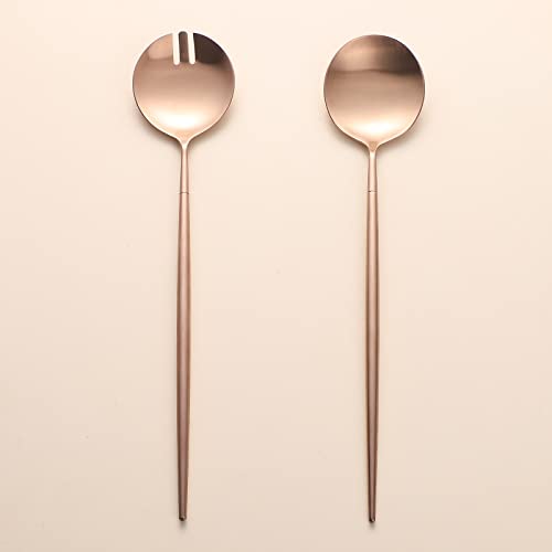 Salad Servers,Spoon and Fork Set 11.41 inch,18/10 Stainless Steel Salad Serving Titanium Plating (Rose gold) - color: Rose Gold