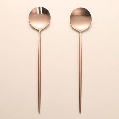 Salad Servers,Spoon and Fork Set 11.41 inch,18/10 Stainless Steel Salad Serving Titanium Plating (Rose gold) - color: Rose Gold