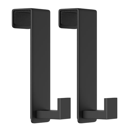 Stainless Steel Over The Door Hooks Heavy Duty, Door Mount Coat Rack Bathroom Towel Holder Towel Rack for Bedroom, Doors Hangers Towel Hooks for Bathroom Dorm Essentials (Black, 2 Pack) - color: Black, size: "7" Shape- 2 Pack