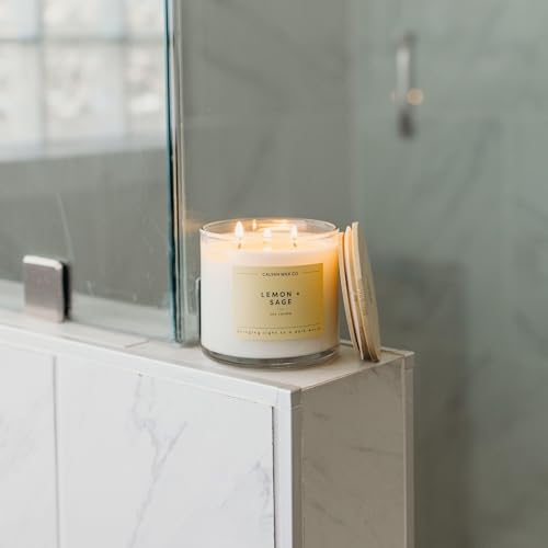 Lemon & Sage 3 Wick Scented Candle - 43 Hour Burn | Made in the USA Luxury Clean Soy Wax Candles - Long Lasting Large Glass Jar Candle for Home - 3 Wicks - 14.9oz - color: Lemon + Sage