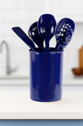 Reston Lloyd 6 Piece Kitchen Utensil Holder for Kitchen Counter, Utensils Crock with Heat Resistant Spoon, Slotted Spoon, Ladle, Spatula BPA Free, Indigo - color: Indigo, size: Utensil Holder Set
