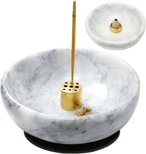 Vrupin Natural Marble Incense Burner, Handmade Incense Stick Incense Burner Reflux Burner, Ideal for use in Meditation, Incense Smokers and Decoration. (Grey) - color: Gray, size: Medium