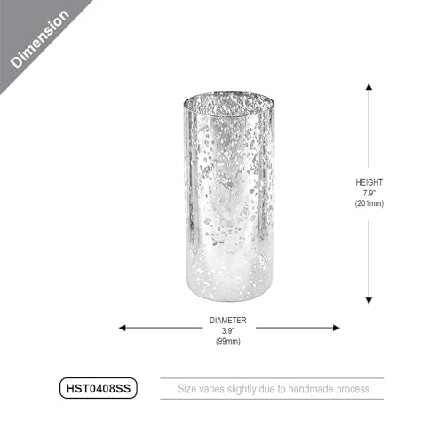 WGVI Hurricane Candle Holder Sleeve, W: 4", Ht: 8", Silver Speckled Glass Cylinder Open Both Ends, Chimney Tube Shade, 2 Pieces - color: Silver Speckle, size: 4x8"H