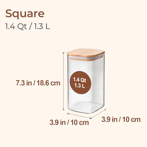 ComSaf Glass Storage Containers wtih Lids 1.4 Qt, Set of 3 Galss Jars | Glass Pantry Storage Containers, Square Kitchen Canisters, Lid with Silicone Seal, Cookie, Cereal, Coffee, 44oz, BPA Free - size: 1.4Qt*3