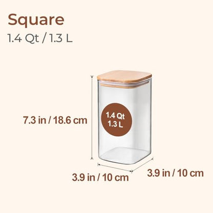 ComSaf Glass Storage Containers wtih Lids 1.4 Qt, Set of 3 Galss Jars | Glass Pantry Storage Containers, Square Kitchen Canisters, Lid with Silicone Seal, Cookie, Cereal, Coffee, 44oz, BPA Free - size: 1.4Qt*3