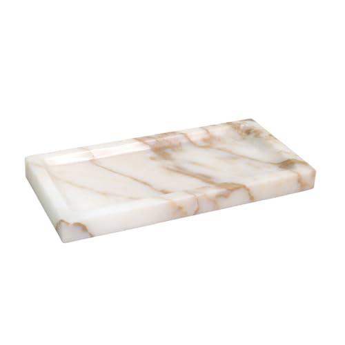 Small Marble Bathroom Tray, Real Marble Vanity Tray, Natural Stone Organizer for Countertop, Mini Marble Organizer for Jewelry Perfume Towel, Non-Resin Non-Ceramic (Calacatta Gold 7.9″ x 3.9″ x 0.7″) - color: Calacatta Glod