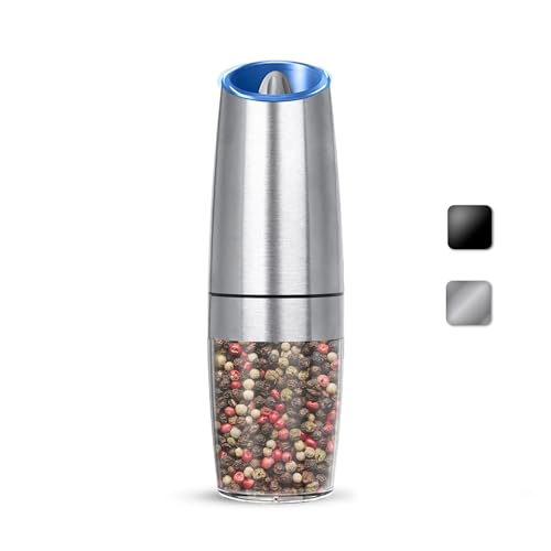 Battery Gravity Salt Pepper Grinder Set, 1 Pack (Silver) | Gravity Automatic Grinder With LED Light & Adjustable Roughness, Each Requires 6 AAA Batteries For Kitchen Daily Seasoning - color: Battery/Single/Silver