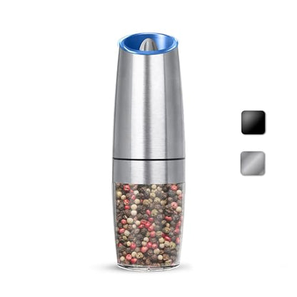 Battery Gravity Salt Pepper Grinder Set, 1 Pack (Silver) | Gravity Automatic Grinder With LED Light & Adjustable Roughness, Each Requires 6 AAA Batteries For Kitchen Daily Seasoning - color: Battery/Single/Silver